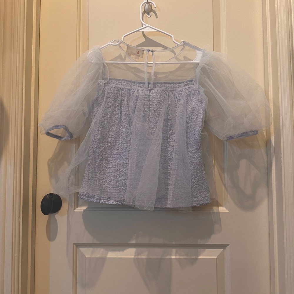 Anthropologie Sheer Puff Sleeve Blouse - Light Blue